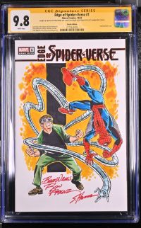 Image for Edge of Spider-Verse #1 | Sketch Edition | CGC 9.8 | Signature SeriesSIGNED & SKETCH BY RON FRENZ ON 7/30/23 & SIGNED & COLORED BY SCOTT HANNA ON 7/30/23Partial blank cover.Dan Slott, Alex Segura, Karla Pacheco &Dustin Weaver stories, Martin Coccolo,Caio Majado, Pere P�rez & DJ Bryant art