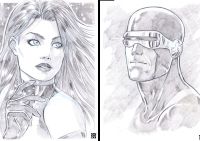 Image for 2 Sketches Psylocke and Cyclops - Approx. 4"x6"(A6)