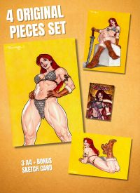 Image for Red Sonja Original Art Set – 3x A4 Illustrations + Bonus Sketch Card – Unique Collection