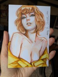 Image for April O'Neil, um, getting dressed? 4x6" Sketchcard by Ashley Witter