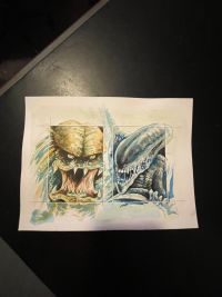 Image for Alien vs. Predator by Conny Jolitz, 6x8 – watercolor on paper