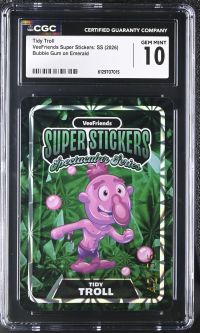 Image for Tidy Troll | VeeFriends Super Stickers: SS | Bubble Gum on Emerald | CGC GEM MINT 10