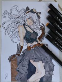 Image for Steampunk-style black cat, 8.3” X 11.8”