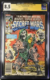 Image for Marvel Super Heroes Secret Wars #10 | CGC 8.5 | CGCxJSAJohn Beatty autograph deemed authentic by JSA.Jim Shooter autograph deemed authentic by JSA.spine stress lines coverwear coverJOHN BEATTY & JIM SHOOTER AUTHENTICATED AUTOGRAPHSJim Shooter storyMike Zeck & John Beatty artMike Zeck & Terry Austin cover