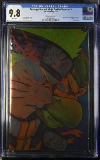 Image for Teenage Mutant Ninja Turtles/Naruto #1 | Johnson Foil Edition B | CGC 9.8 | UniversalSleeping Giant, Mutant City Comics &A to Z Retro exclusive."Virgin" cover.Caleb Goellner storyHendry Prasetya artCamron Johnson cover