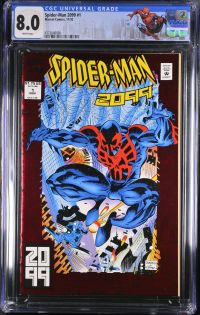 Image for Spider-Man 2099 #1 | CGC 8.0 | Universalcreasing to coverspine stress lines to coverOrigin Spider-Man 2099 (Miguel O'Hara).Red foil cover.Peter David storyRick Leonardi & Al Williamsoncover & art