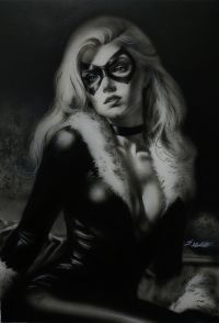 Image for Black cat portrait 11x17 charcoal pencils And indian inks on AirBrush by Manu Silva 