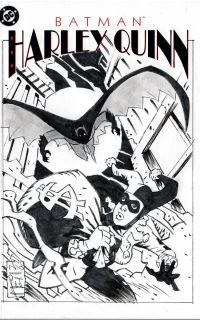Image for BATMAN HARLEY QUINN WRAPAROUND SKETCH COVER ORIGINAL INKED ART SIGNED NEIL VOKES