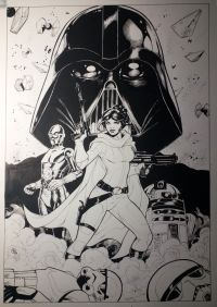 Image for Star Wars Original Art featuring Darth Vader and Princess Leia- A3 Cover