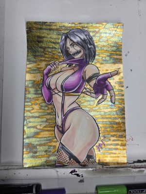 Andonious "Smo-G" Vassiliadis | "Tarkatan Tease" 4.5x6.5 Mileena mixed media foil art card by Smo-G | Raremarq (Buy It Now)