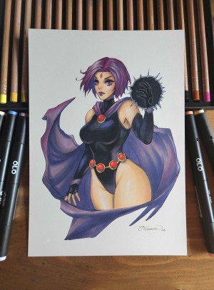 Collette Turner - Raven - Collette Turner Event Day 6 - Original 7x10 Marker Drawing