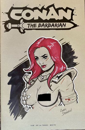 Image of Red Sonja on Conan sketch cover by Andy Duggan