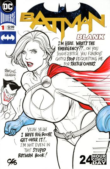 Image of Power Girl on Batman Sketch Cover by Frank Cho