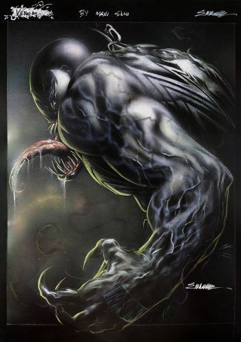 Image of Venom on Black paper original Art 11x17 by Manu Silva