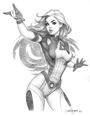 Image of Sue Storm "RIVALS version", original pencil sketch from Dave Nestler