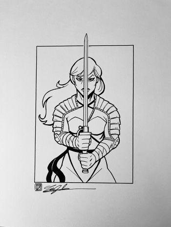 Image of G.I. Joe Scarlett ink drawing by Tim Shinn