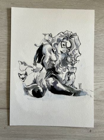 Image of Black Cat Ink Sketch by Zulema Scotto Lavina