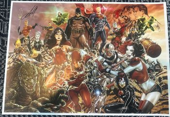 Image of Justice League Cast Print Signed by the cast & Sketched by Mark Brooks