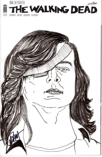 Image of WALKING DEAD CARL GRIMES SKETCH COVER OA SIGNED MIKE DOHERTY