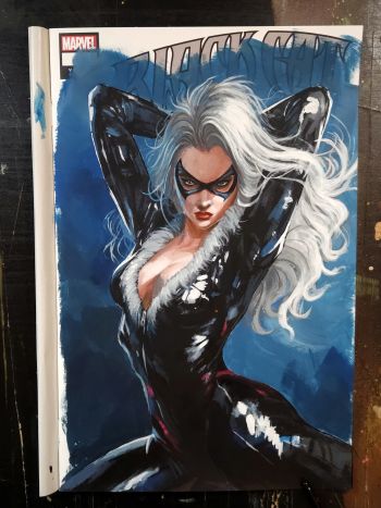 Image of Black Cat - Acrylic painting on Blank Variant comic