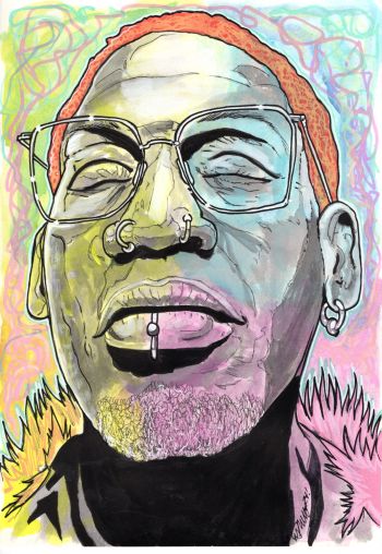 Image of MIKE DOHERTY SIGNED ORIGINAL ART LOT: DENNIS RODMAN & PENNYWISE FROM IT