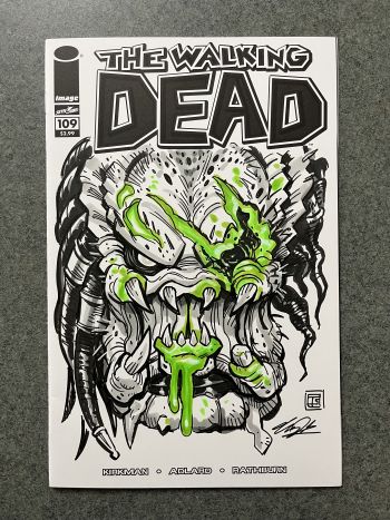 Image of Zombie Predator ink drawing Walking Dead sketch cover by Tim Shinn