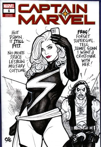 Image of Frank Cho Captain Marvel sketch cover drawn live at C2E2
