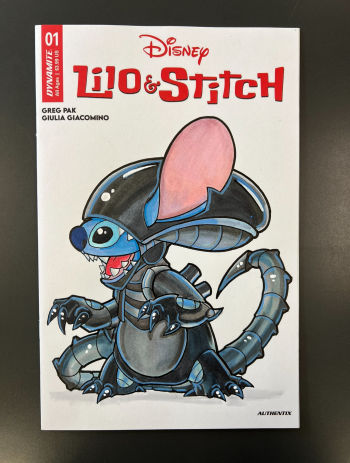 Image of Stitch as a xenomorph on a Lilo and Stitch #1 Blank