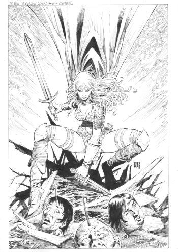 Image of Red Sonja #10 Original Published Ink Cover directly from Dynamite artist Walter Geovani