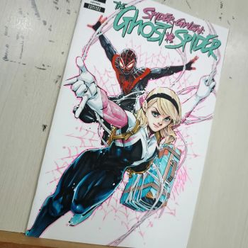 Image of Lipwei's Spider-Gwen & Miles Morales on Blank Cover Sketch (Protected by Comic Capsule)