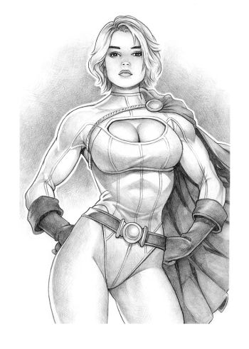 Image of "Power Girl" original pencil sketch from pinup artist Dave Nestler
