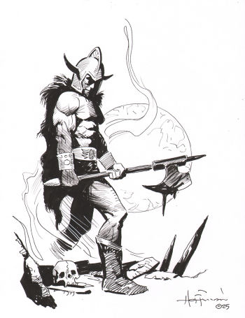 Image of 8.5x11 Axe Warrior Ink Drawing by Mike Hoffman