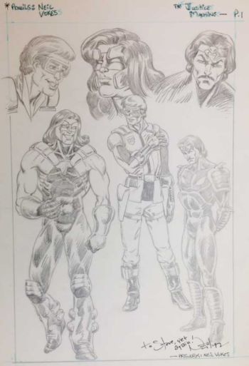 Image of Justice Machine character design page by Neil Vokes