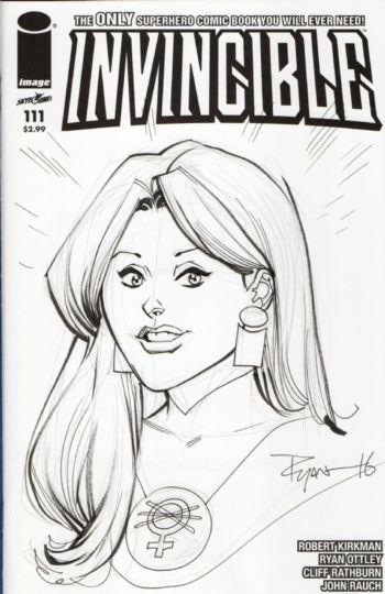 Image of Ryan Ottley Invincible #111 inked sketch Atom Eve Bust