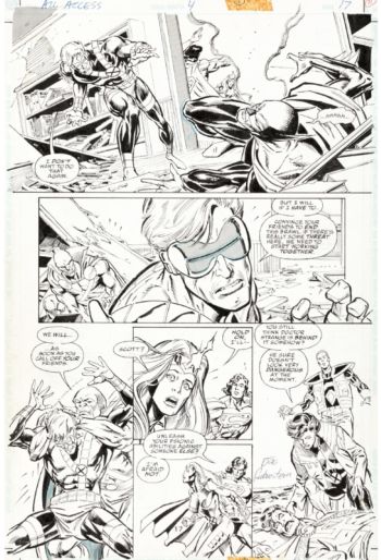 Image of Marvel All Access #4 Story Page 17 Original Art (with Cyclops blasting Batman) by Jackson "Butch" Guice and Joe Rubinstein