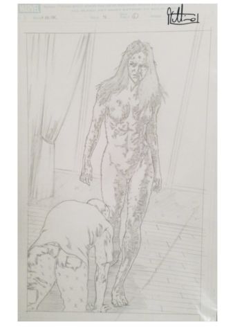 Image of Splash page of M (Monet St-Croix) infected with Legacy Virus ! X-Factor Overtime issue 46 page 6 (Splash page) pencils by Valentine De Landro