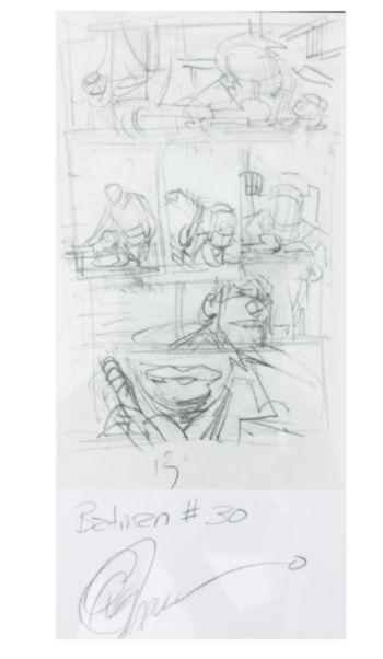 Image of Greg Capullo prelim layout of Batman issue 30 page 13 . Signed and pencils by Greg Capullo !