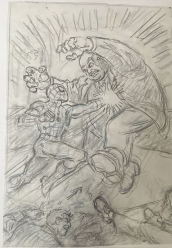 Image of 6 x 8.5 inch Jim Mooney Spider-Man Pencil prelim, drawn on Vellum paper! Spider-Man vs Kingpin !