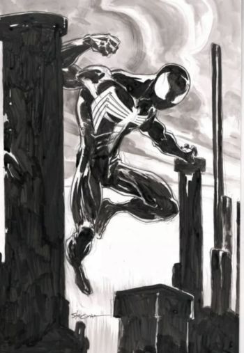 Image of 11X17 Larry Stroman Symbiote Spider-man (black suit) painted commission!