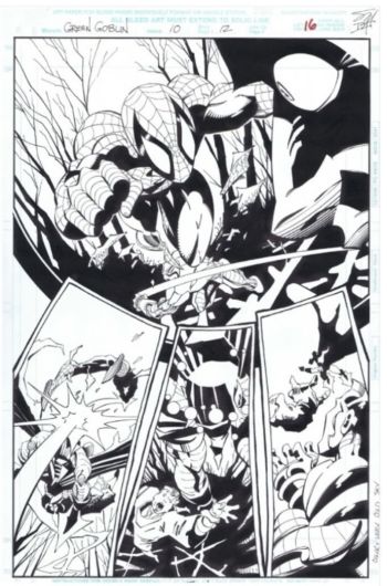 Image of Spider-Man, Colossus & Green Goblin Half-Splash page ! Green Goblin issue 10 page 12 ! Pencils by Scott McDaniel & inks by Derek Fisher ! Signed by McDaniel !