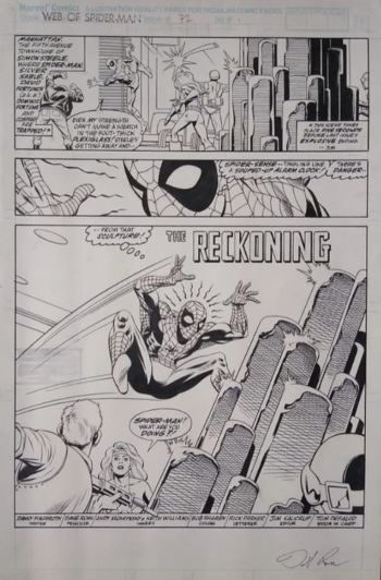 Image of 2/3 Splash Title Page ! Web of Spider-Man issue 72 page 1 ! Spider-Man & Silver Sable ! Pencilled/signed by Dave Ross ! Inks by Al Milgrom, Keith Willams & Andy Mushynsky !