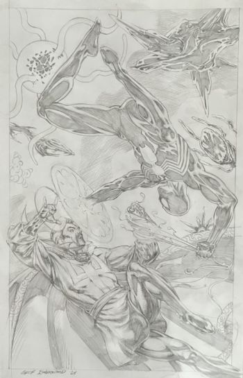 Image of 11x17 Cover-Quality pencils-only Commission of Dr. Strange VS Black Suit Spider-Man (Symbiote) ! Pencilled by Geof Isherwood !