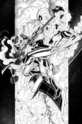 Image of Nick Bradshaw Cover-Quality Illustration ! 11x17 Queen Goblin Vs. Spider-Man ! Pencilled, Inked and Signed by Nick Bradshaw !