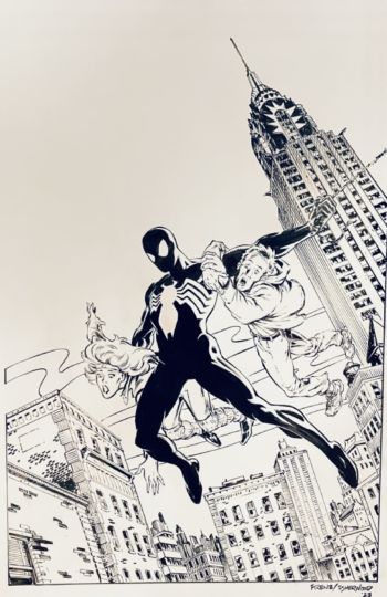 Image of Amazing spidey-man issue 252 recreation 11x17 inks-only board (over Ron Frenz pencils) art by Geof Isherwood !