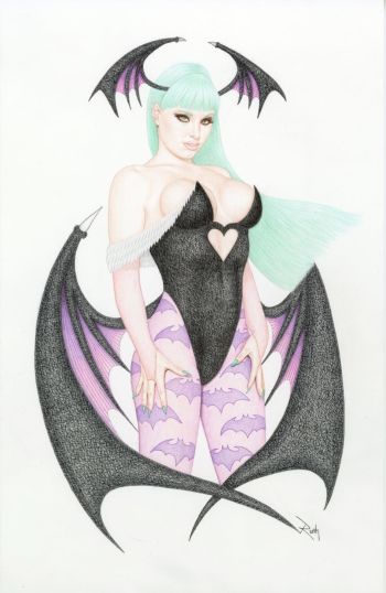Image of Morrigan Aensland pinup art by Ruth Lucas
