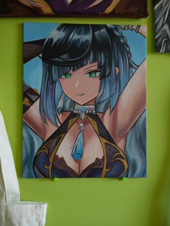 Image of YELAN from Genshin Impact acrylic painting