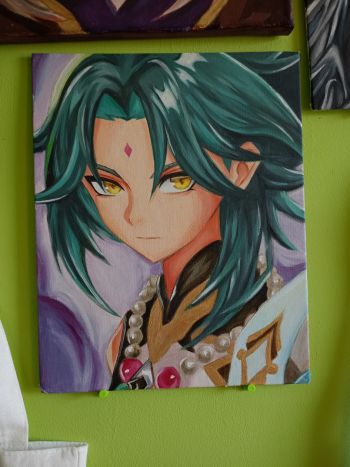 Image of XIAO from Genshin Impact acrylic painting