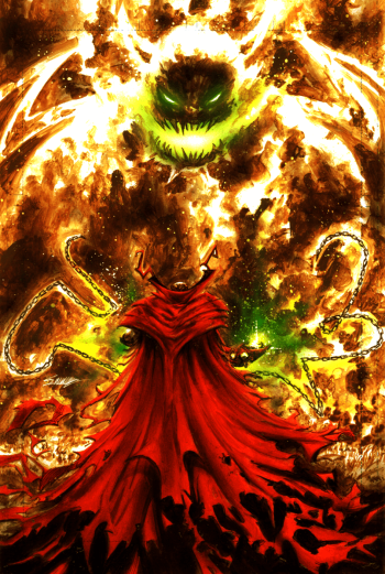 Image of Spawnuary event - Spawn vs Urizen in Hell Acrylic Painting by Manu Silva