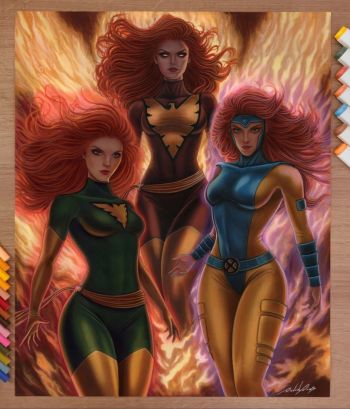 Image of Jean Grey, Phoenix and Dark Phoenix - Original Artwork by David Dias