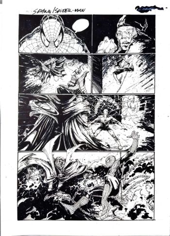 Image of Spawn vs Spider Man page 2 original Art by Manu Silva